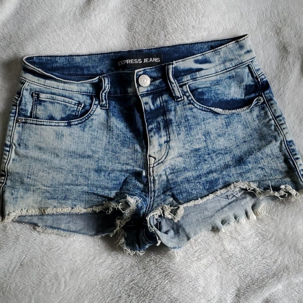 Bleached Blue Denim Cut Off Shorts